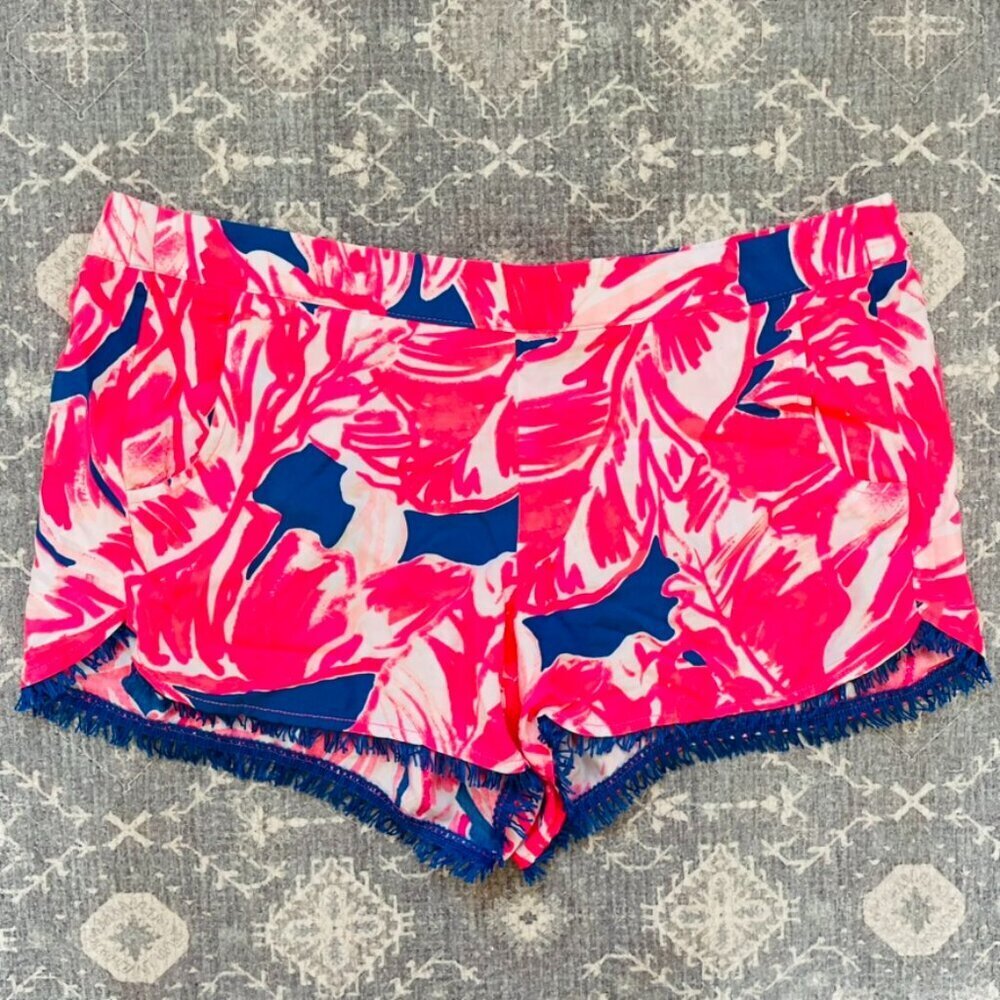 Lilly Pulitzer Cocoa Shorts in Tiki Pink Beach Bliss Fringe Size Small Rayon